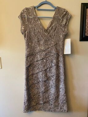 Scarlett Nite Taupe Sequin Lace Midi Dress 🆕